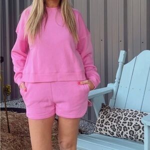 Zenana Outfitters Pink Sweatshirt & Shorts Set